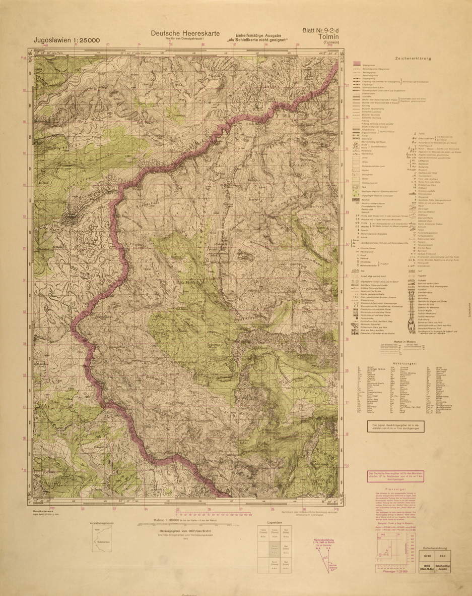 (N:26932) JUGOSLAVIA AL 25.000 - EDIZIONE TEDESCA - TOLMIN 9-2-D. (SE000783) Carte e stampe antiche: riproduzione a colori su carta (formato A1)