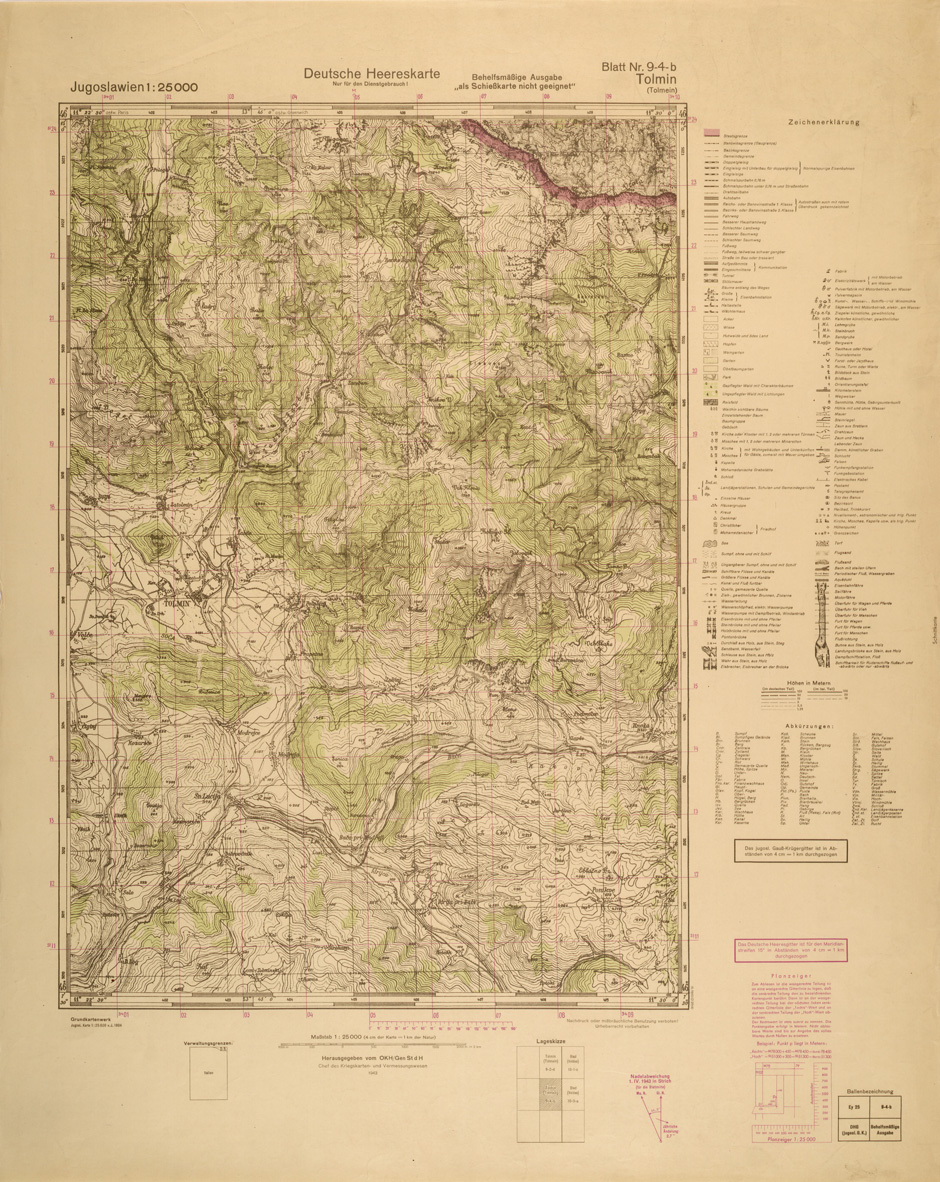 (N:26933) JUGOSLAVIA AL 25.000 - EDIZIONE TEDESCA - TOLMIN 9-4-B. (SE000784) Carte e stampe antiche: riproduzione a colori su carta (formato A1)