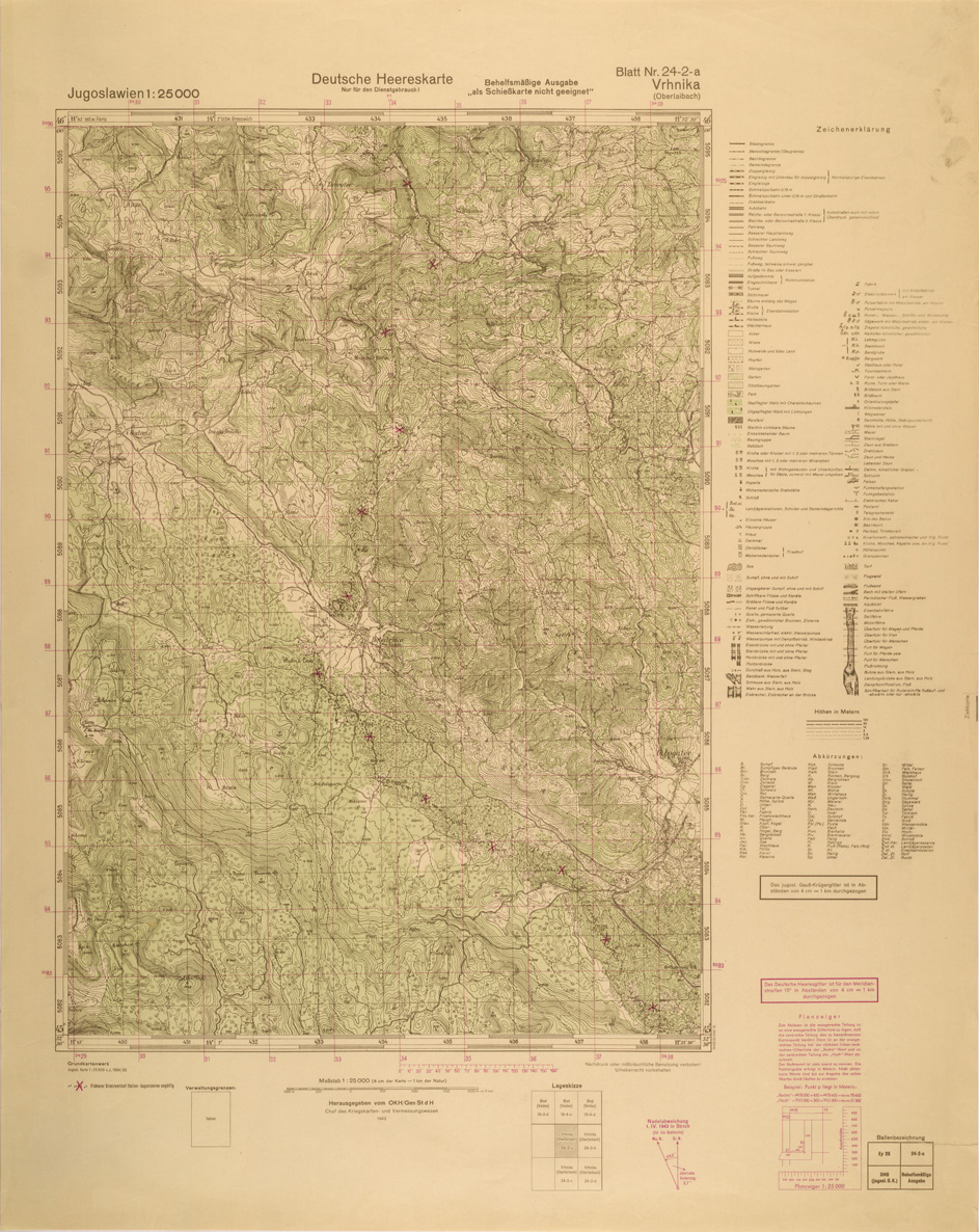 (N:26958) JUGOSLAVIA AL 25.000 - EDIZIONE TEDESCA - VRHNIKA 24-2-A. (SE000809) Carte e stampe antiche: riproduzione a colori su carta (formato A1)