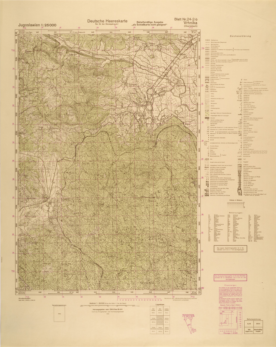 (N:26959) JUGOSLAVIA AL 25.000 - EDIZIONE TEDESCA - VRHNIKA 24-2-B. (SE000810) Carte e stampe antiche: riproduzione a colori su carta (formato A1)