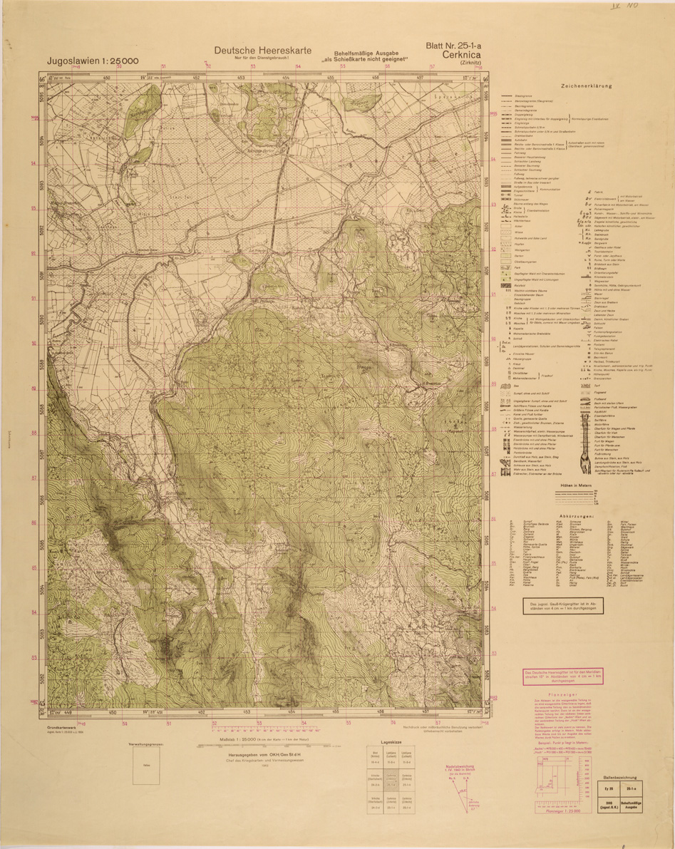 (N:26962) JUGOSLAVIA AL 25.000 - EDIZIONE TEDESCA - CERKNICA 25-1-A. (SE000813) Carte e stampe antiche: riproduzione a colori su carta (formato A1)