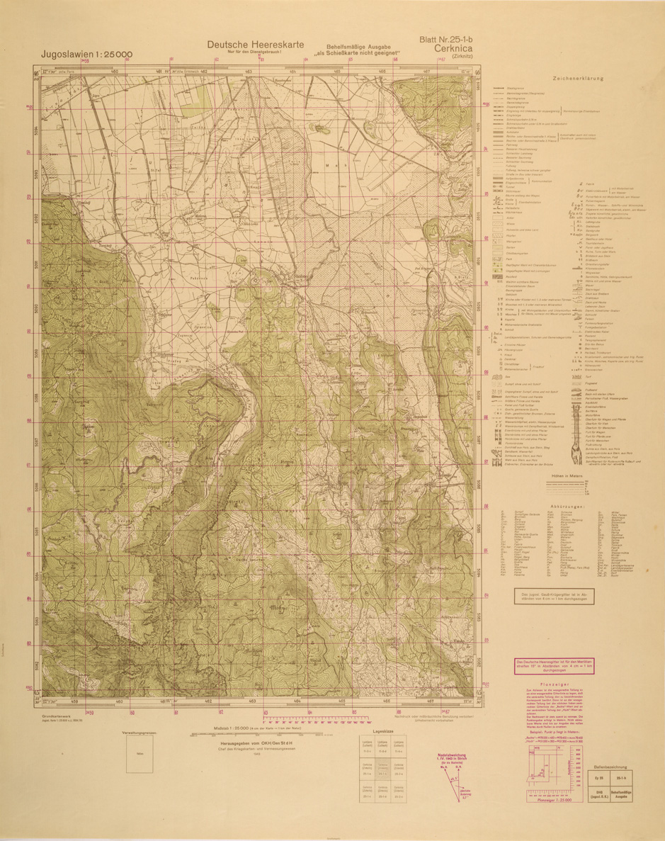 (N:26963) JUGOSLAVIA AL 25.000 - EDIZIONE TEDESCA - CERKNICA 25-1-B. (SE000814) Carte e stampe antiche: riproduzione a colori su carta (formato A1)