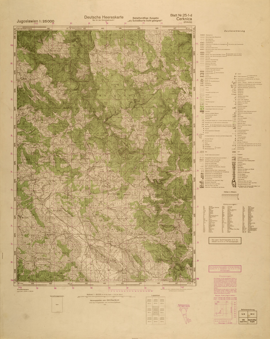 (N:26965) JUGOSLAVIA AL 25.000 - EDIZIONE TEDESCA - CERKNICA 25-1-D. (SE000816) Carte e stampe antiche: riproduzione a colori su carta (formato A1)