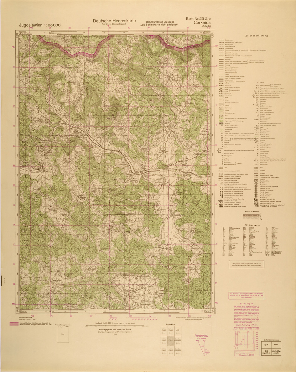 (N:26967) JUGOSLAVIA AL 25.000 - EDIZIONE TEDESCA - CERKNICA 25-2-B. (SE000818) Carte e stampe antiche: riproduzione a colori su carta (formato A1)