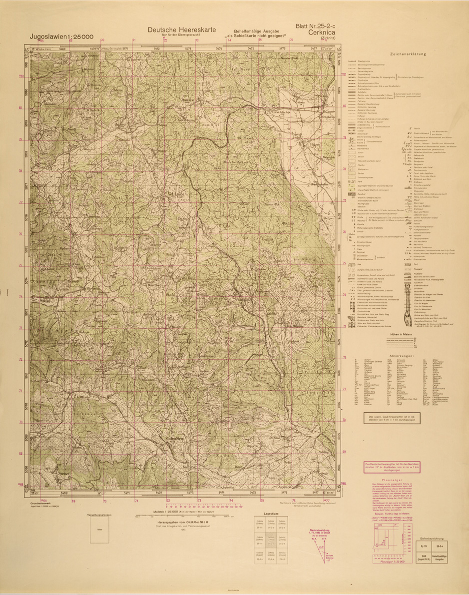 (N:26968) JUGOSLAVIA AL 25.000 - EDIZIONE TEDESCA - CERKNICA 25-2-C. (SE000819) Carte e stampe antiche: riproduzione a colori su carta (formato A1)
