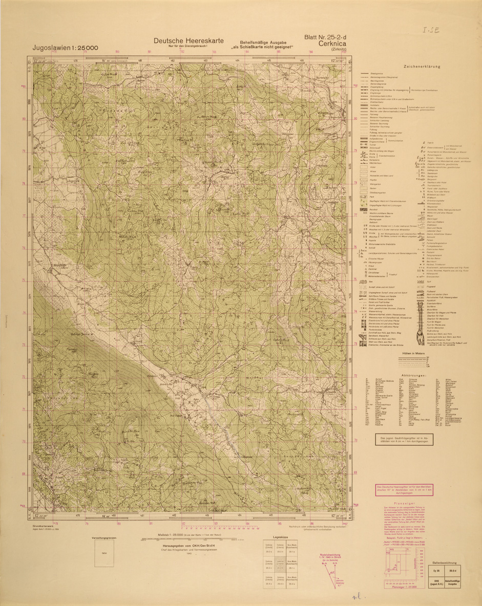 (N:26969) JUGOSLAVIA AL 25.000 - EDIZIONE TEDESCA - CERKNICA 25-2-D. (SE000820) Carte e stampe antiche: riproduzione a colori su carta (formato A1)