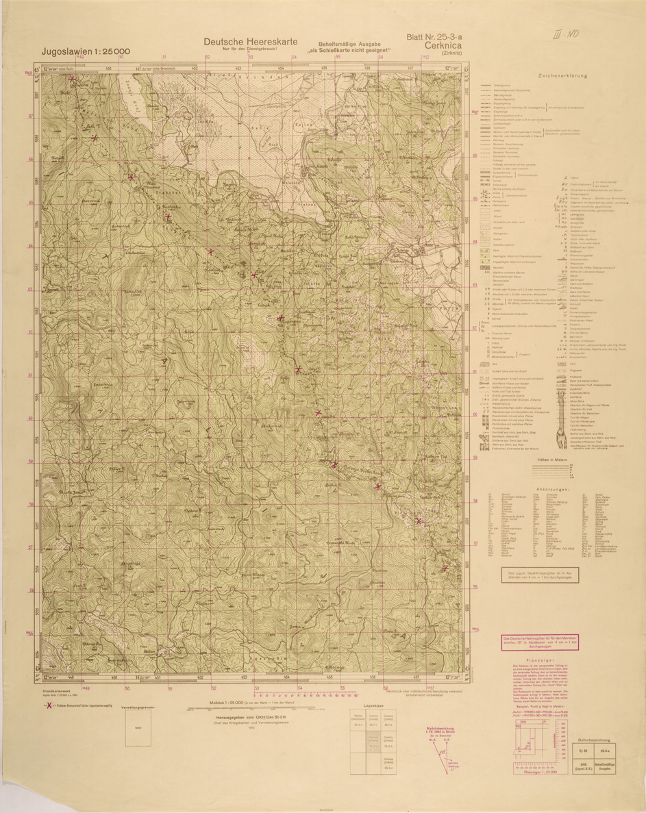 (N:26970) JUGOSLAVIA AL 25.000 - EDIZIONE TEDESCA - CERKNICA 25-3-A. (SE000821) Carte e stampe antiche: riproduzione a colori su carta (formato A1)