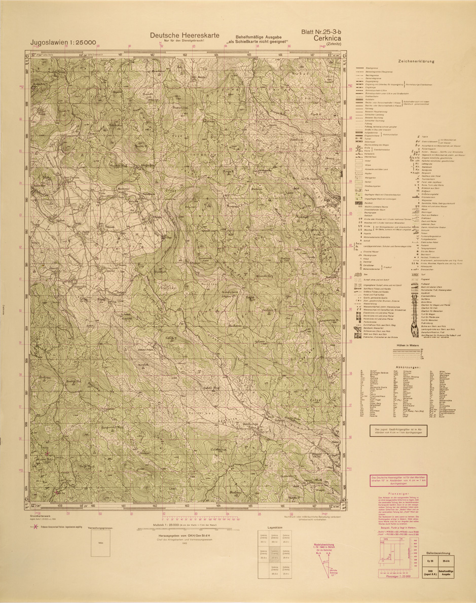 (N:26971) JUGOSLAVIA AL 25.000 - EDIZIONE TEDESCA - CERKNICA 25-3-B. (SE000822) Carte e stampe antiche: riproduzione a colori su carta (formato A1)