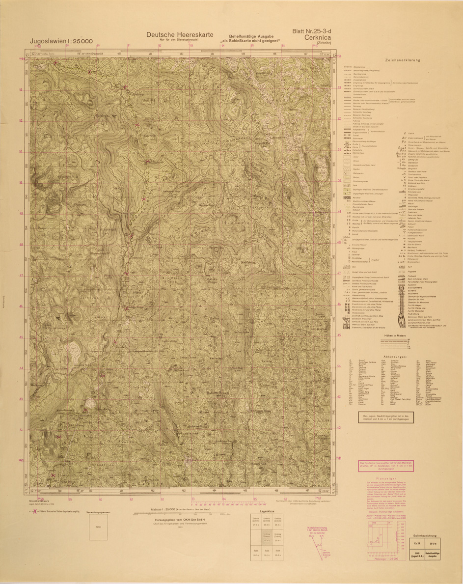 (N:26972) JUGOSLAVIA AL 25.000 - EDIZIONE TEDESCA - CERKNICA 25-3-D. (SE000823) Carte e stampe antiche: riproduzione a colori su carta (formato A1)