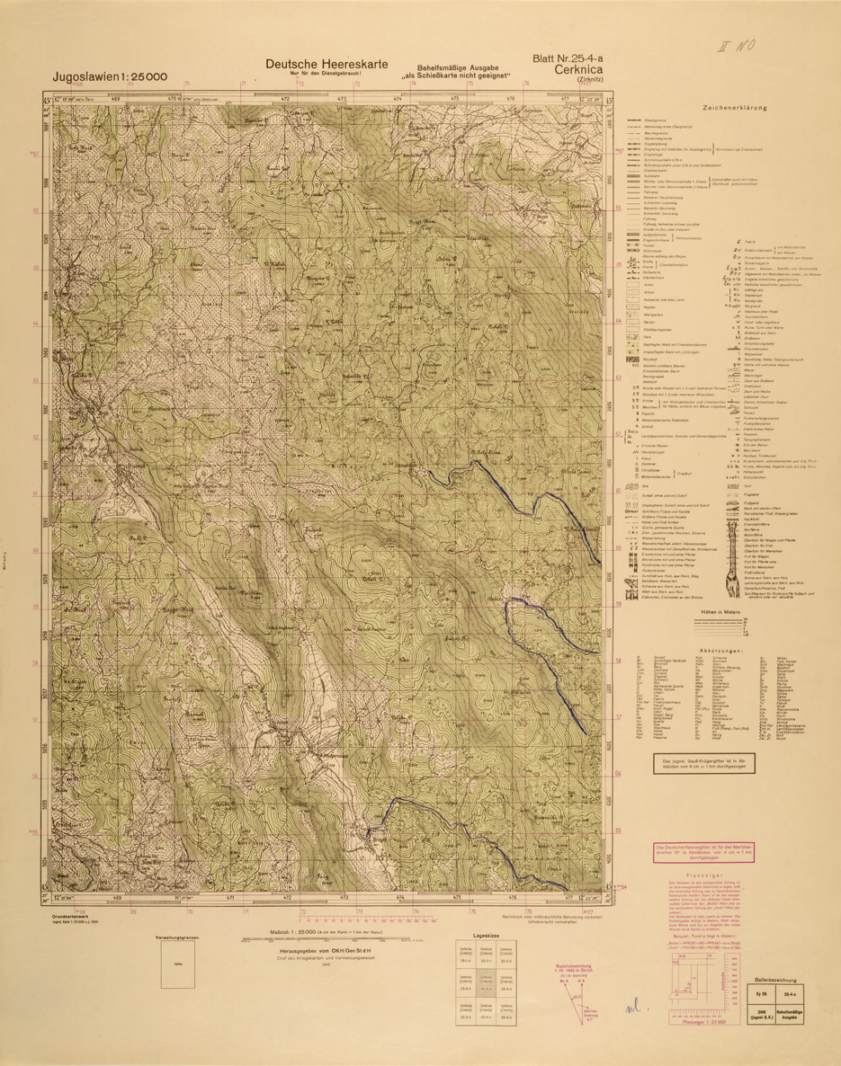 (N:26973) JUGOSLAVIA AL 25.000 - EDIZIONE TEDESCA - CERKNICA 25-4-A. (SE000824) Carte e stampe antiche: riproduzione a colori su carta (formato A1)