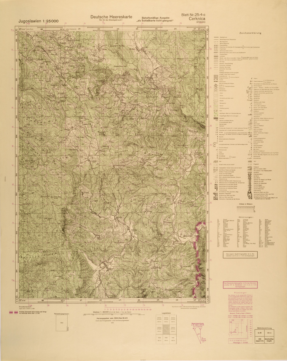 (N:26975) JUGOSLAVIA AL 25.000 - EDIZIONE TEDESCA - CERKNICA 25-4-C. (SE000826) Carte e stampe antiche: riproduzione a colori su carta (formato A1)