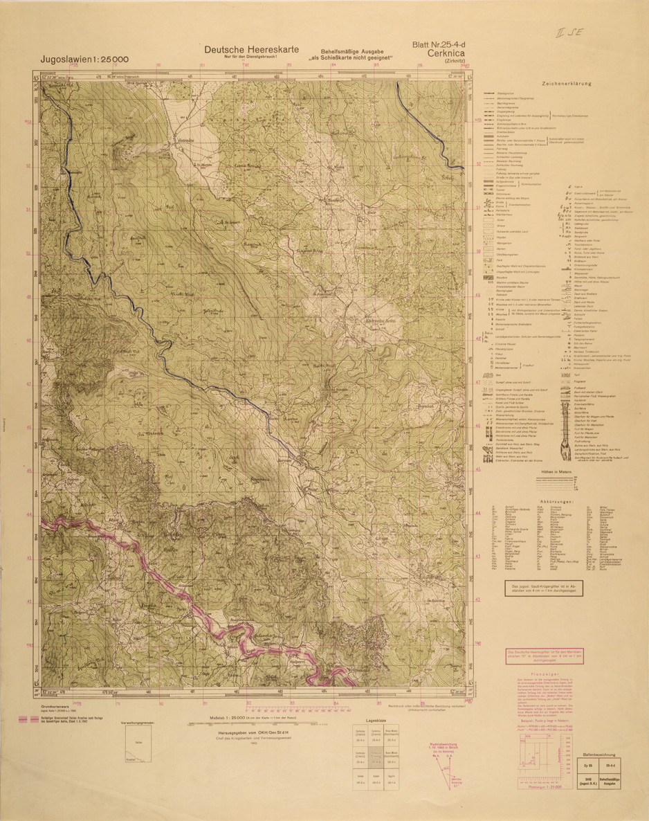 (N:26976) JUGOSLAVIA AL 25.000 - EDIZIONE TEDESCA - CERKNICA 25-4-D. (SE000827) Carte e stampe antiche: riproduzione a colori su carta (formato A1)
