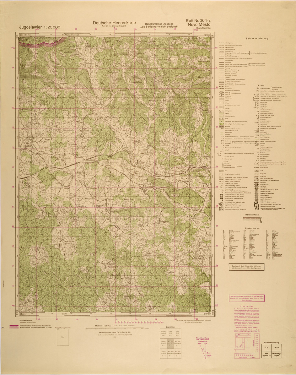 (N:26977) JUGOSLAVIA AL 25.000 - EDIZIONE TEDESCA - NOVO MESTO 26-1-A. (SE000828) Carte e stampe antiche: riproduzione a colori su carta (formato A1)