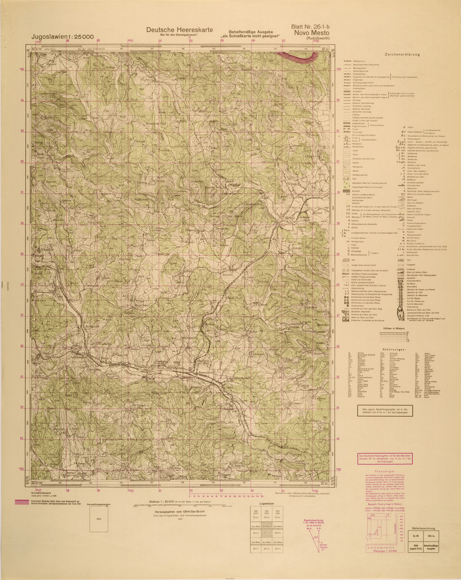 (N:26978) JUGOSLAVIA AL 25.000 - EDIZIONE TEDESCA - NOVO MESTO 26-1-B. (SE000829) Carte e stampe antiche: riproduzione a colori su carta (formato A1)
