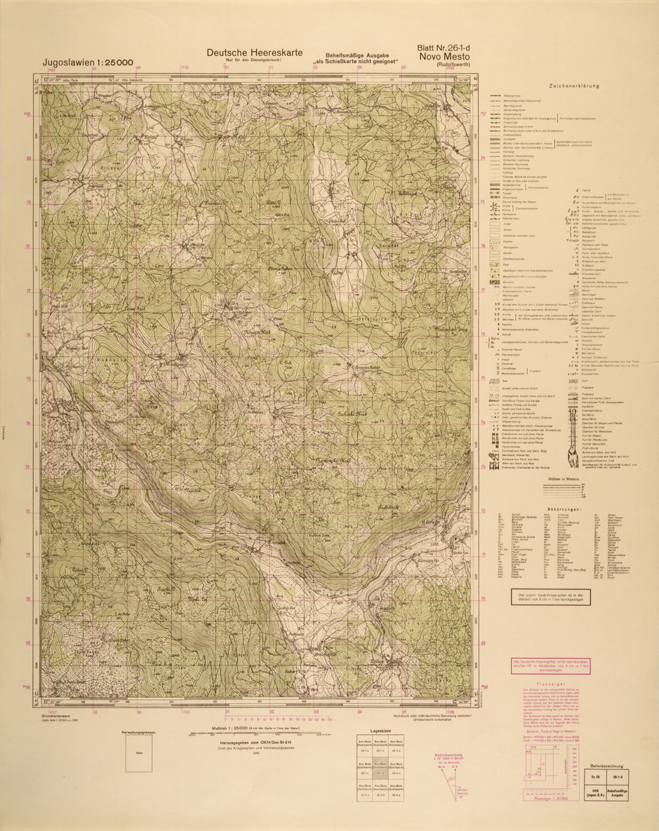 (N:26980) JUGOSLAVIA AL 25.000 - EDIZIONE TEDESCA - NOVO MESTO 26-1-D. (SE000831) Carte e stampe antiche: riproduzione a colori su carta (formato A1)
