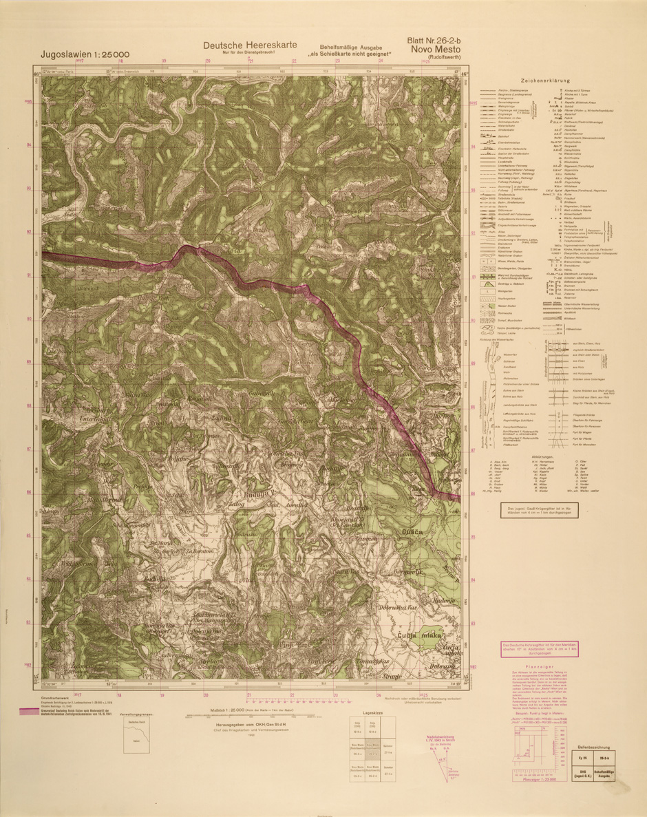 (N:26982) JUGOSLAVIA AL 25.000 - EDIZIONE TEDESCA - NOVO MESTO 26-2-B. (SE000833) Carte e stampe antiche: riproduzione a colori su carta (formato A1)