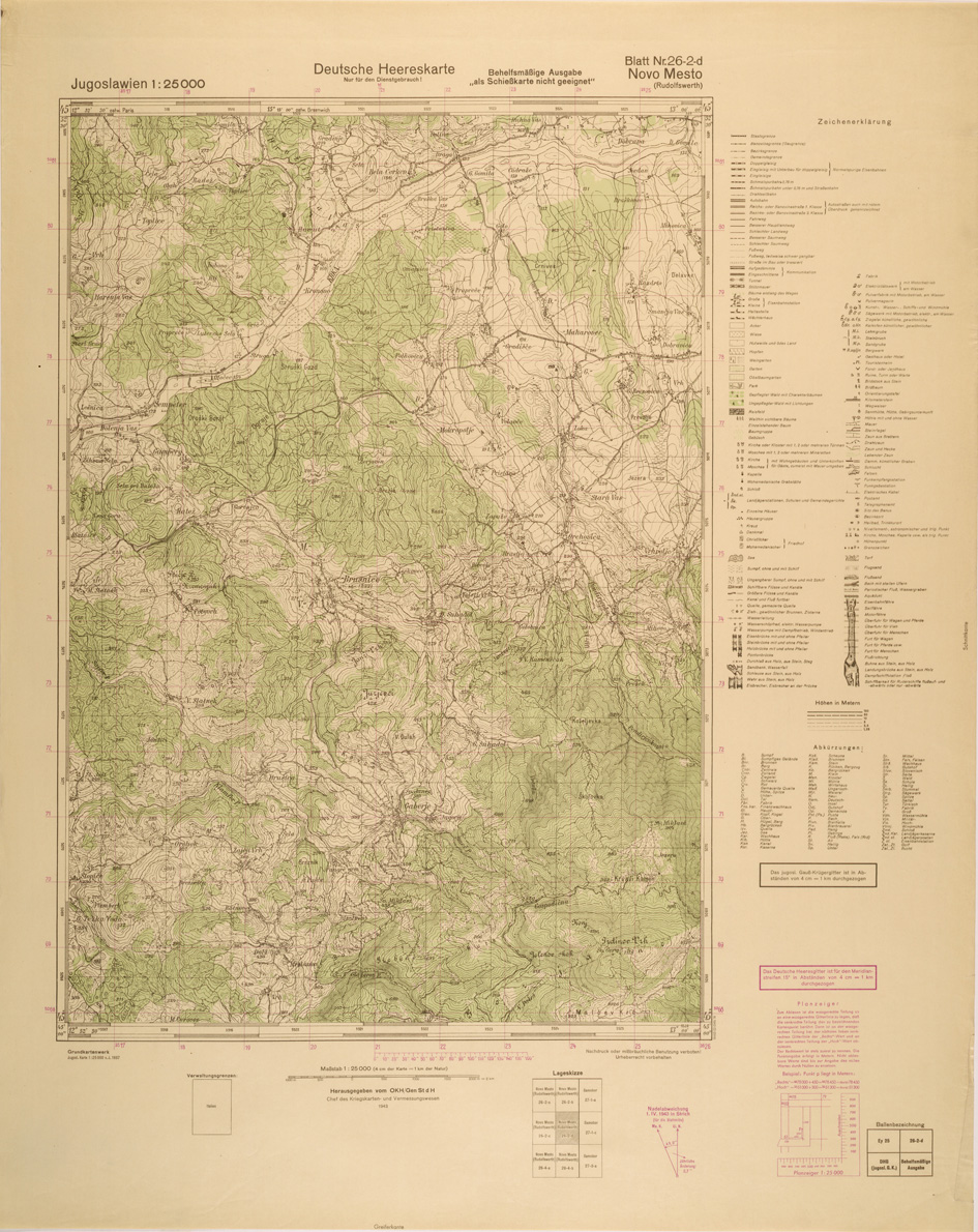 (N:26984) JUGOSLAVIA AL 25.000 - EDIZIONE TEDESCA - NOVO MESTO 26-2-D. (SE000835) Carte e stampe antiche: riproduzione a colori su carta (formato A1)