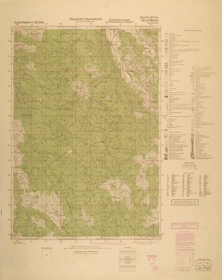 (N:26985) JUGOSLAVIA AL 25.000 - EDIZIONE TEDESCA - NOVO MESTO 26-3-B. (SE000836) Carte e stampe antiche: riproduzione a colori su carta (formato A1)