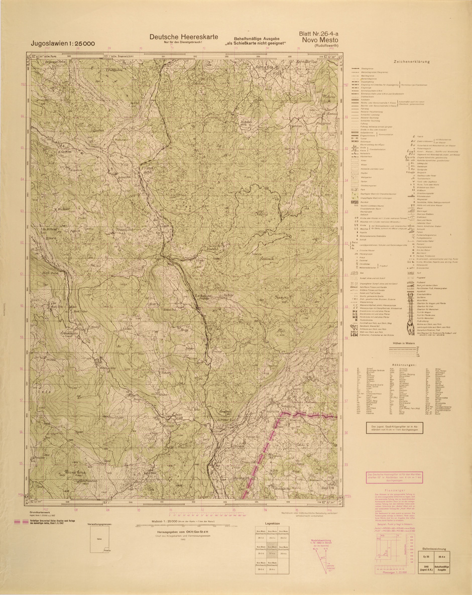 (N:26987) JUGOSLAVIA AL 25.000 - EDIZIONE TEDESCA - NOVO MESTO 26-4-A. (SE000838) Carte e stampe antiche: riproduzione a colori su carta (formato A1)