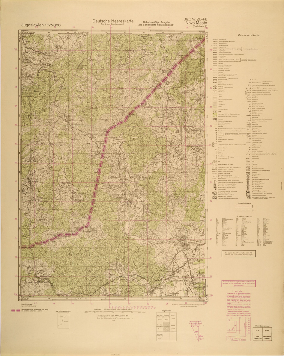 (N:26988) JUGOSLAVIA AL 25.000 - EDIZIONE TEDESCA - NOVO MESTO 26-4-B. (SE000839) Carte e stampe antiche: riproduzione a colori su carta (formato A1)