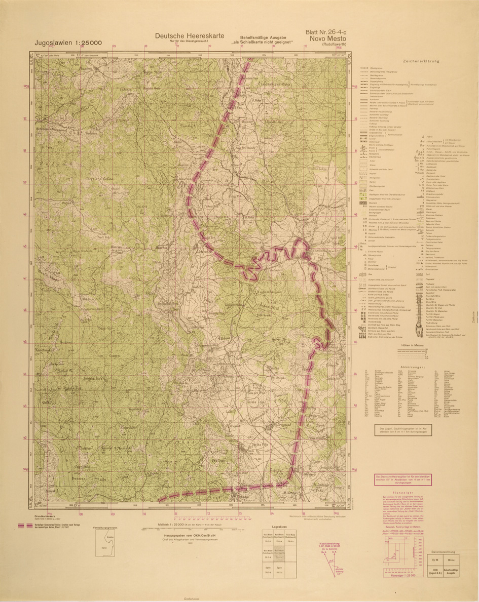 (N:26989) JUGOSLAVIA AL 25.000 - EDIZIONE TEDESCA - NOVO MESTO 26-4-C. (SE000840) Carte e stampe antiche: riproduzione a colori su carta (formato A1)