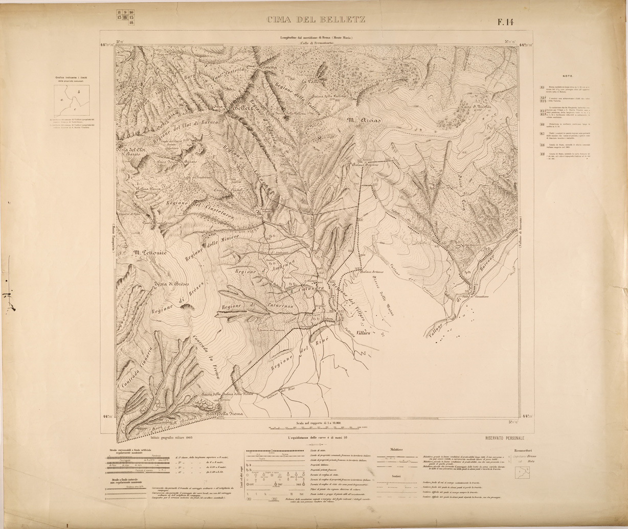(N:27032) FRONTIERA NIZZARDA - FOGLIO 14 - CIMA DEL BELLETZ (SE000878) Carte e stampe antiche: riproduzione a colori su carta (formato A1)