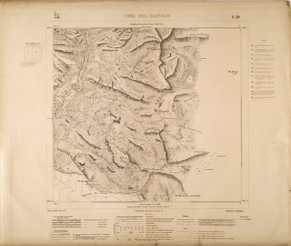 (N:27038) FRONTIERA NIZZARDA - FOGLIO 20 - CIMA DEL DIAVOLO (SE000884) Carte e stampe antiche: riproduzione a colori su carta (formato A1)