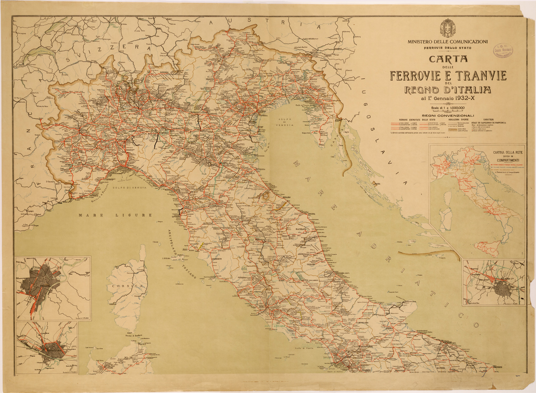 (N:27039) CARTA DELLE FERROVIE E TRANVIE DEL REGNO D'ITALIA - TAVOLA NORD (SE000885) Carte e stampe antiche: riproduzione a colori su carta (formato A1)