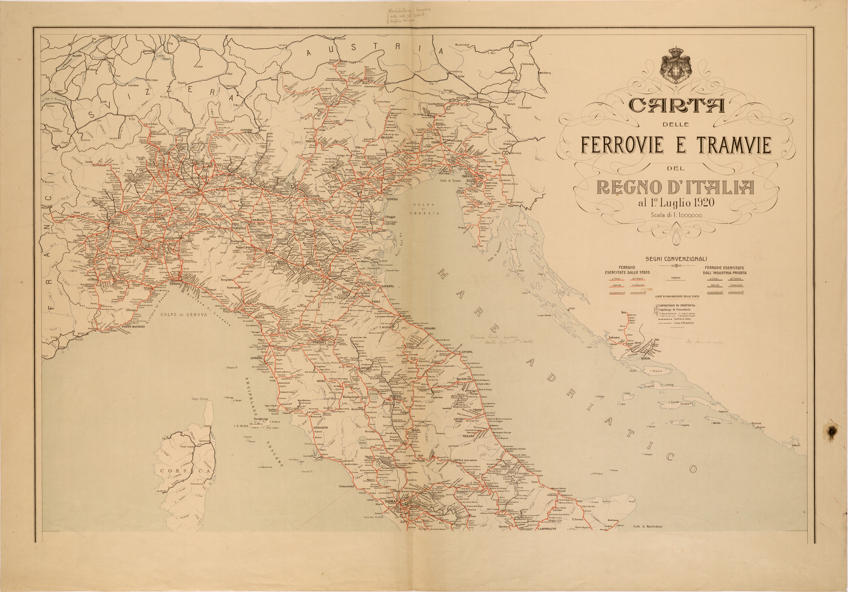 (N:27041) CARTA DELLE FERROVIE E TRAMVIE DEL REGNO D'ITALIA - TAVOLA NORD (SE000889) Carte e stampe antiche: riproduzione a colori su carta (formato A1)