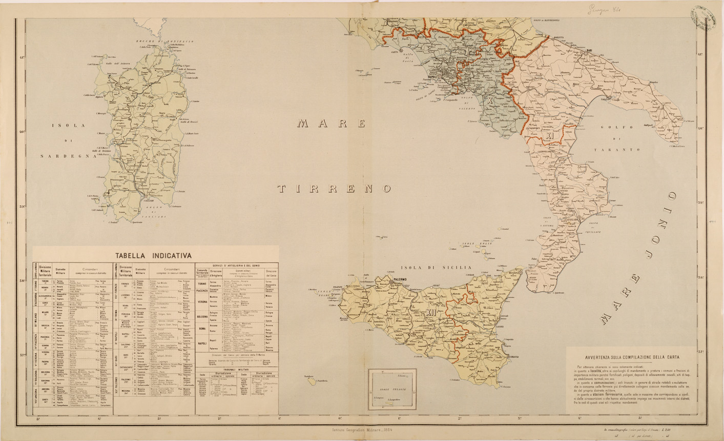(N:27053) CARTA DELLA CIRCOSCRIZIONE MILITARE TERRITORIALE DEL REGNO - FOGLIO SUD (SE000908) Carte e stampe antiche: riproduzione a colori su carta (formato A1)