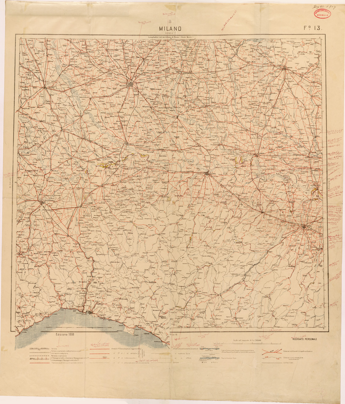 (N:27062) CARTA LOGISTICA - FOGLIO 13 - MILANO (SE000919) Carte e stampe antiche: riproduzione a colori su carta (formato A1)