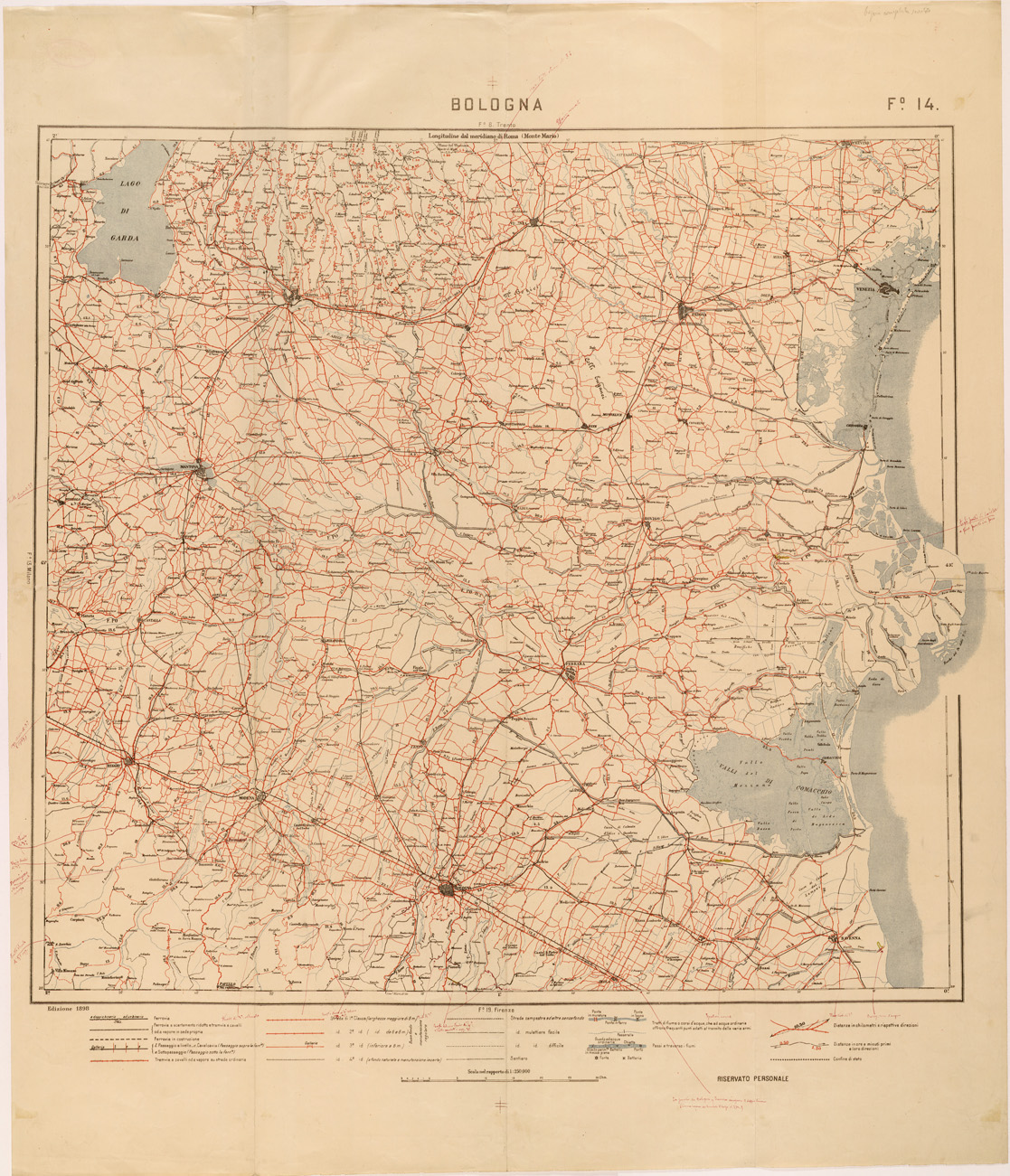 (N:27063) CARTA LOGISTICA - FOGLIO 14 - BOLOGNA (SE000921) Carte e stampe antiche: riproduzione a colori su carta (formato A1)