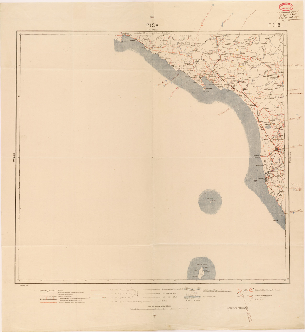 (N:27066) CARTA LOGISTICA - FOGLIO 18 - PISA (SE000927) Carte e stampe antiche: riproduzione a colori su carta (formato A1)