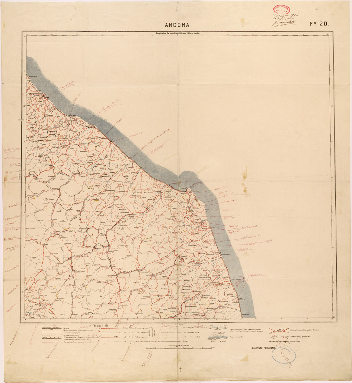 (N:27068) CARTA LOGISTICA - FOGLIO 20 - ANCONA (SE000931) Carte e stampe antiche: riproduzione a colori su carta (formato A1)