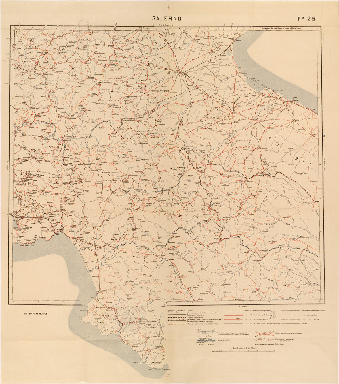 (N:27077) CARTA LOGISTICA - FOGLIO 25 - SALERNO (SE000941) Carte e stampe antiche: riproduzione a colori su carta (formato A1)