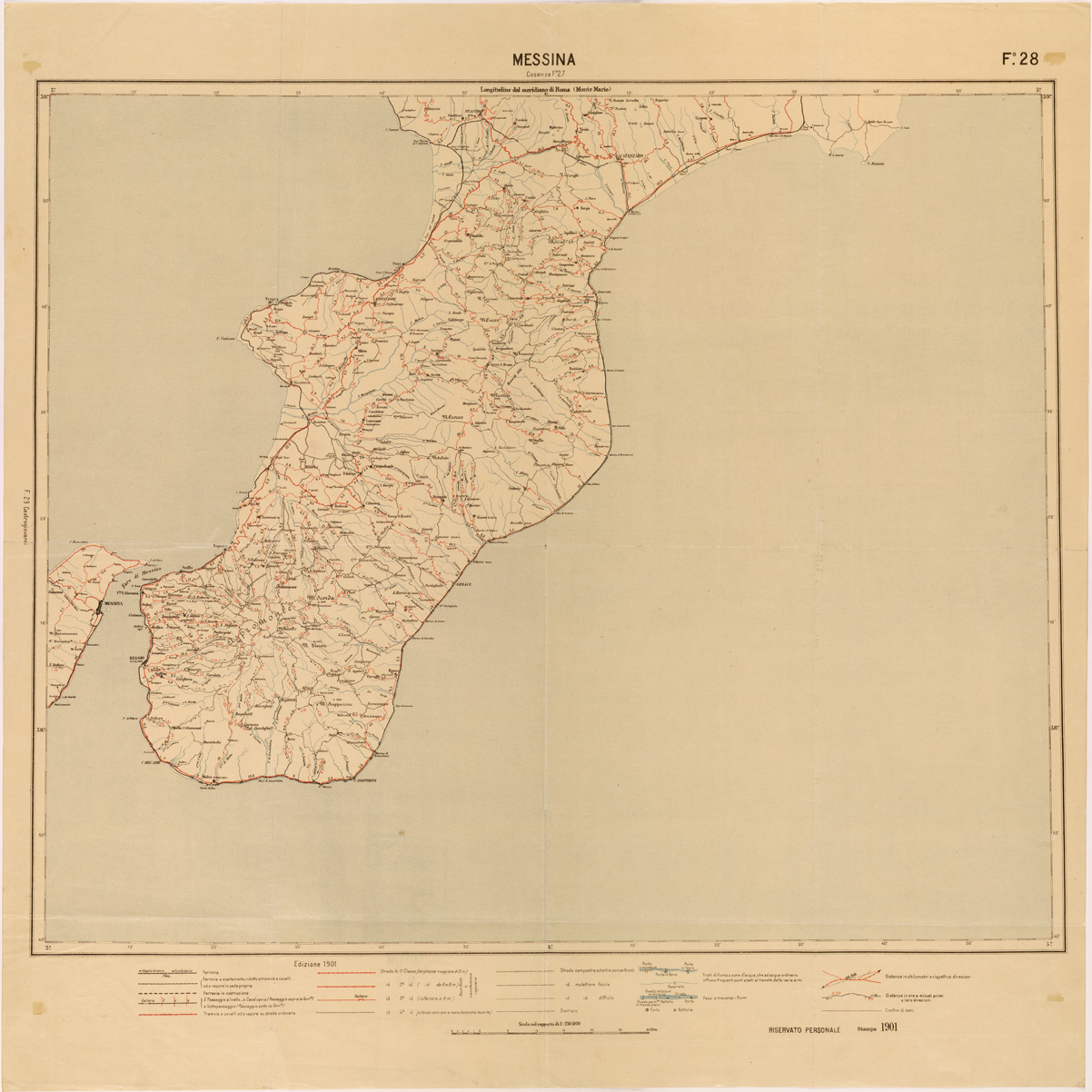 (N:27078) CARTA LOGISTICA - FOGLIO 28 - MESSINA (SE000943) Carte e stampe antiche: riproduzione a colori su carta (formato A1)