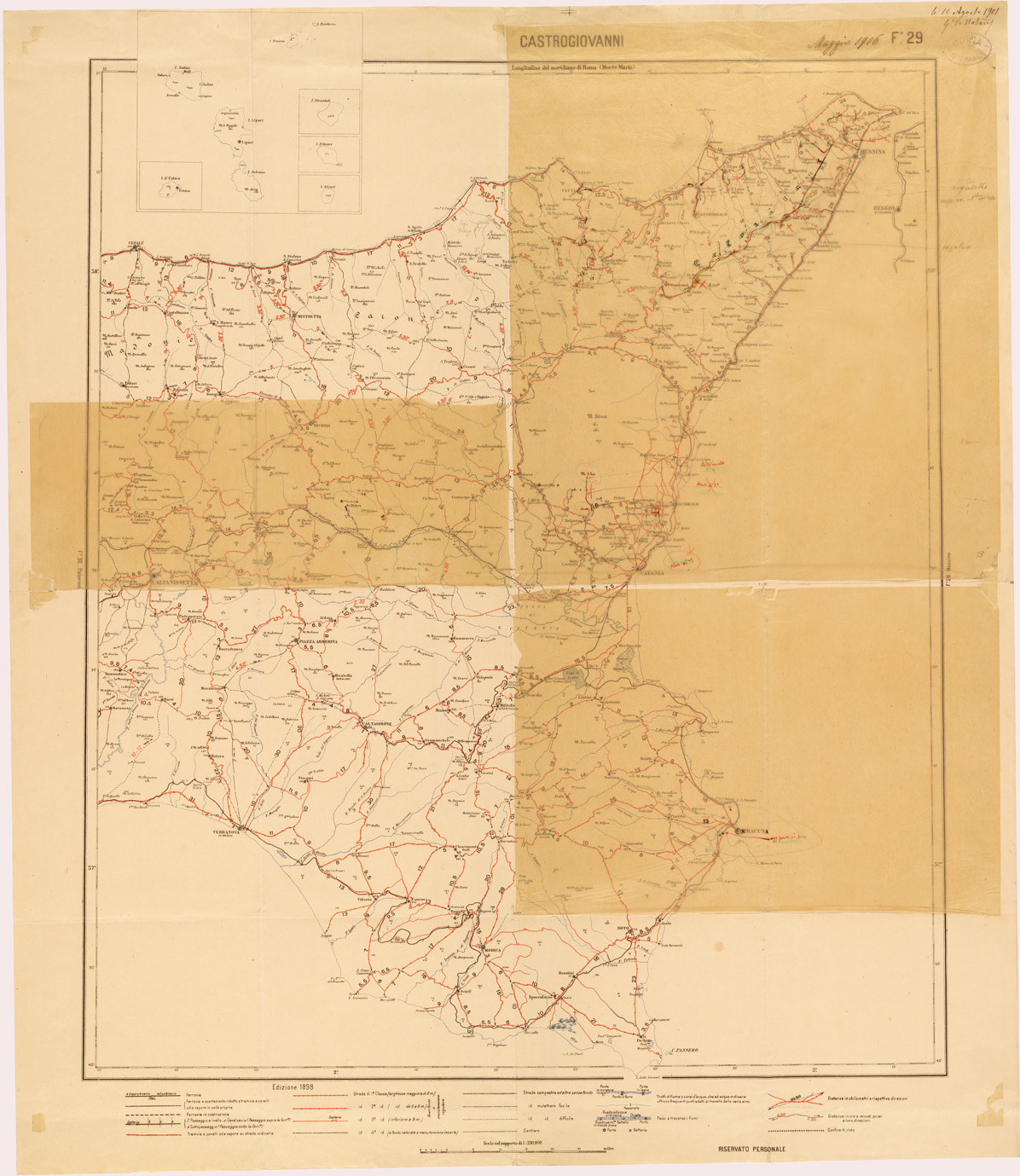 (N:27079) CARTA LOGISTICA - FOGLIO 29 - CASTROGIOVANNI (SE000945) Carte e stampe antiche: riproduzione a colori su carta (formato A1)