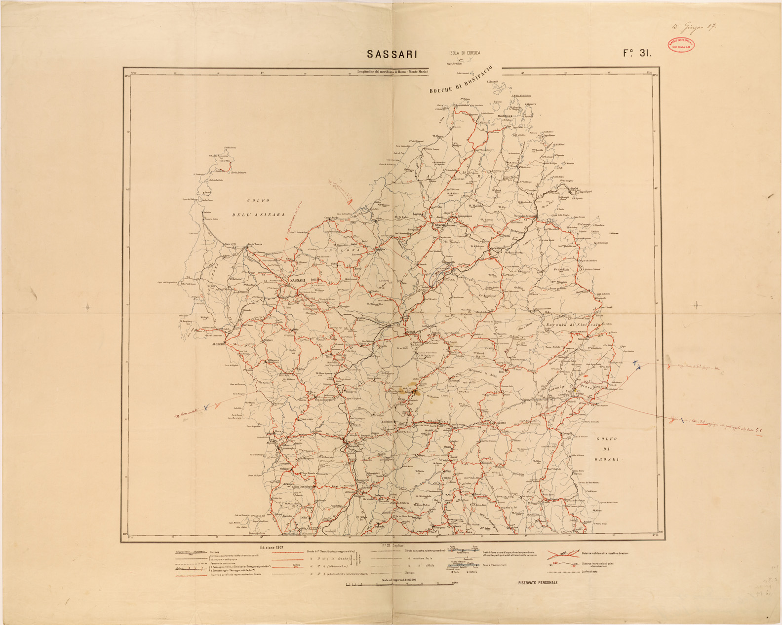 (N:27081) CARTA LOGISTICA - FOGLIO 31 - SASSARI (SE000949) Carte e stampe antiche: riproduzione a colori su carta (formato A1)