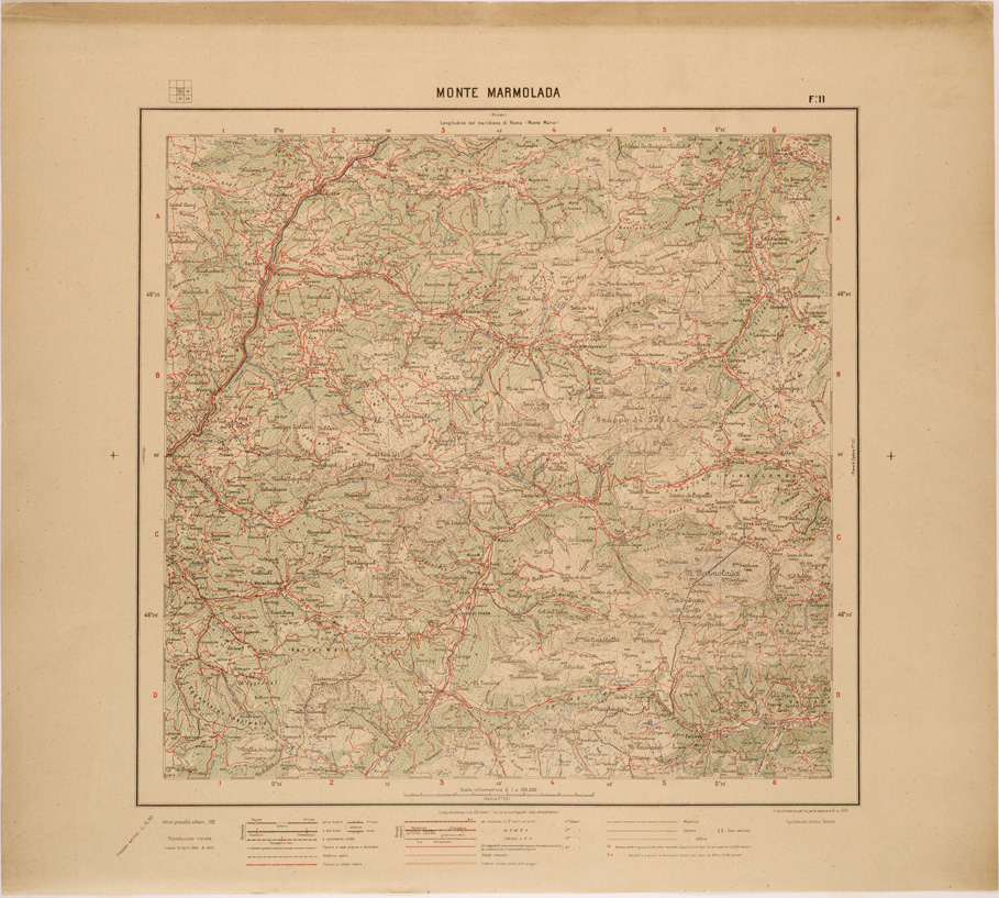 (N:27098) CARTA D'ITALIA - FOGLIO 011 - MONTE MARMOLADA (SE000956) Carte e stampe antiche: riproduzione a colori su carta (formato A1)