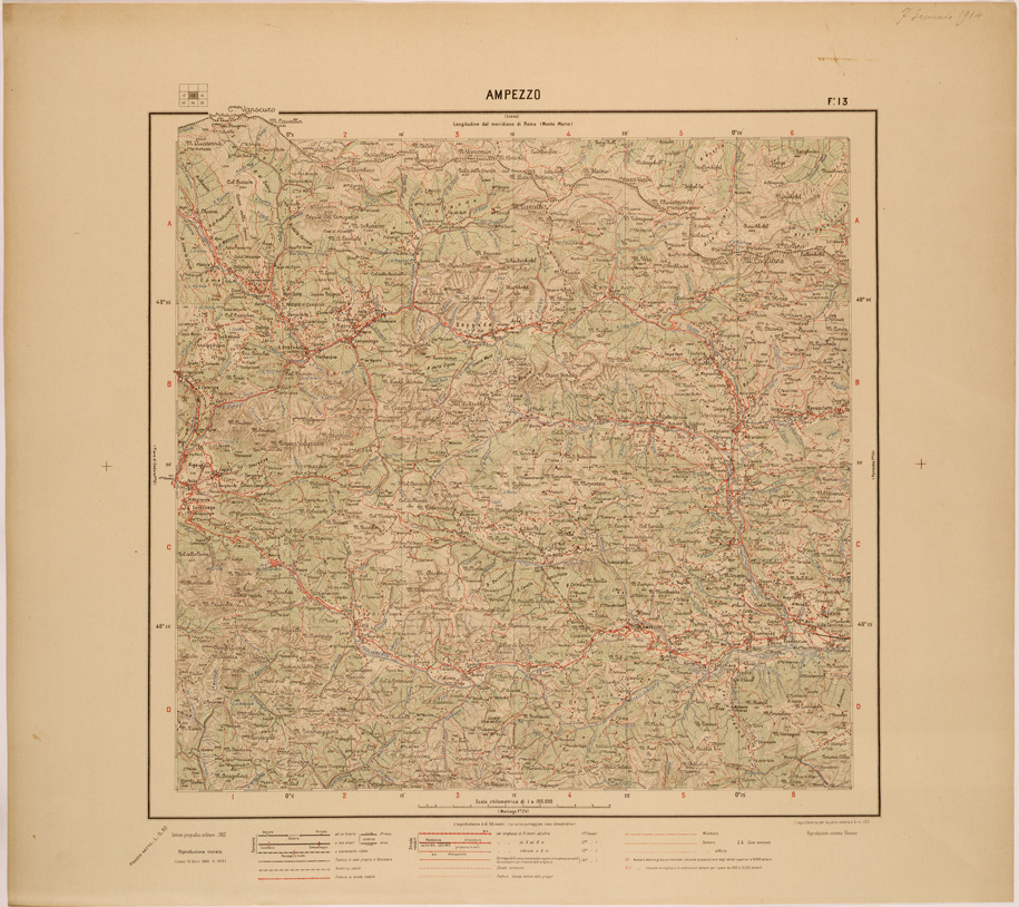 (N:27100) CARTA D'ITALIA - FOGLIO 013 - AMPEZZO (SE000958) Carte e stampe antiche: riproduzione a colori su carta (formato A1)