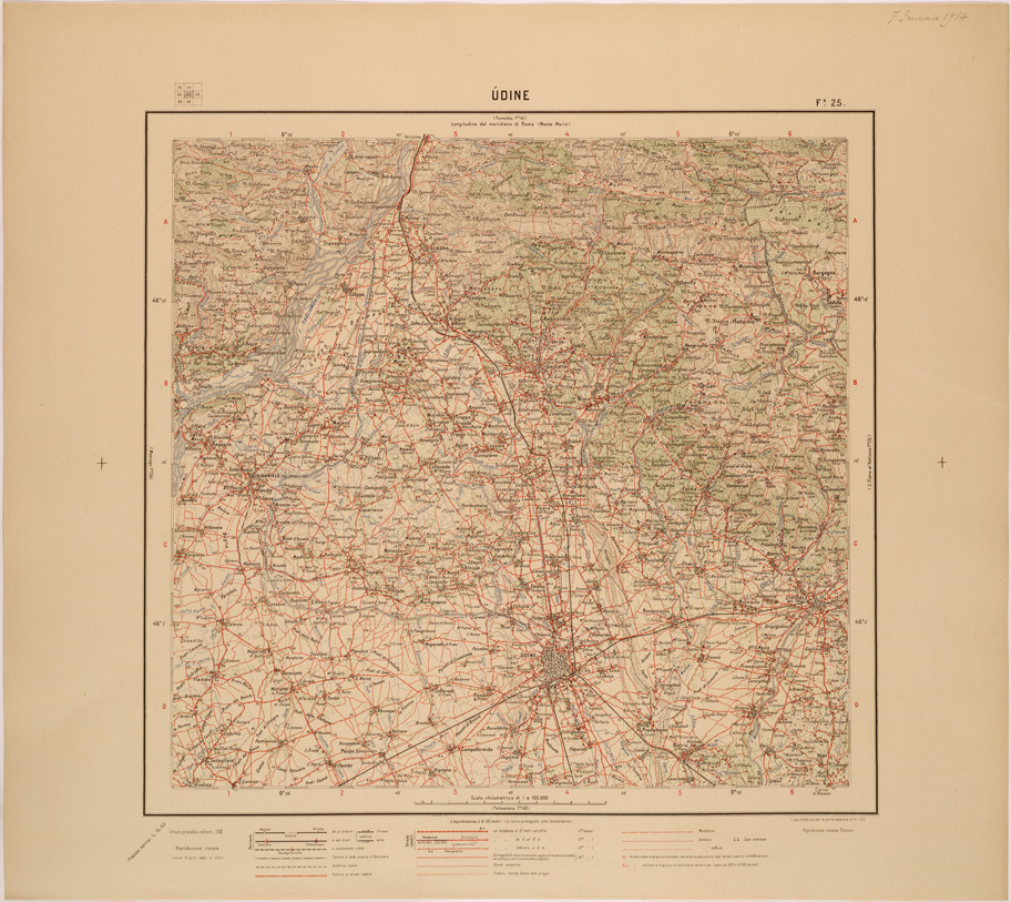 (N:27125) CARTA D'ITALIA - FOGLIO 025 - UDINE (SE000963) Carte e stampe antiche: riproduzione a colori su carta (formato A1)