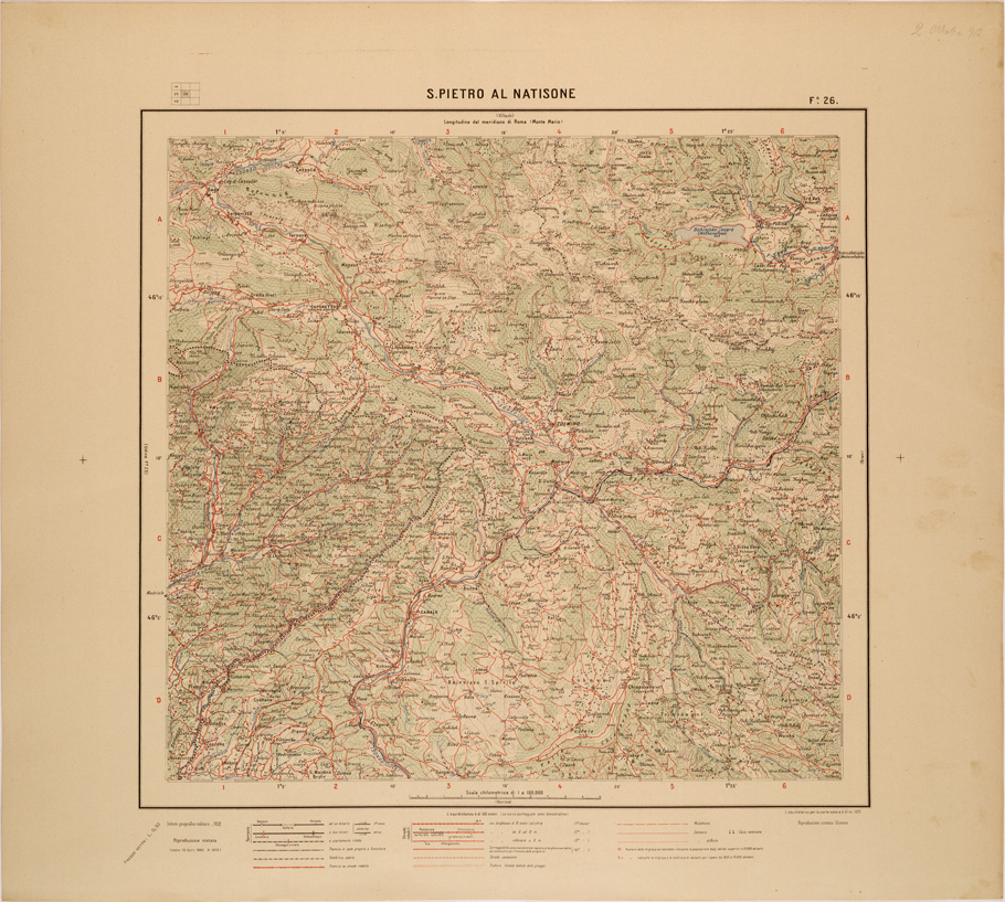 (N:27129) CARTA D'ITALIA - FOGLIO 026 - S. PIETRO AL NATISONE (SE000964) Carte e stampe antiche: riproduzione a colori su carta (formato A1)
