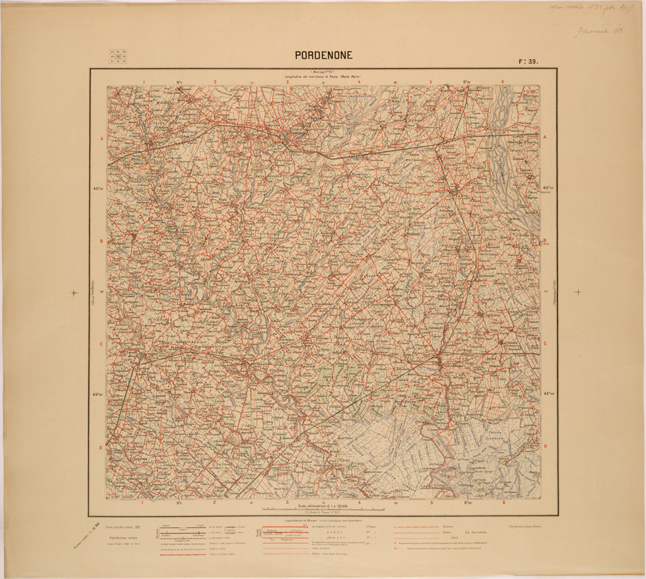 (N:27154) CARTA D'ITALIA - FOGLIO 039 - PORDENONE (SE000967) Carte e stampe antiche: riproduzione a colori su carta (formato A1)