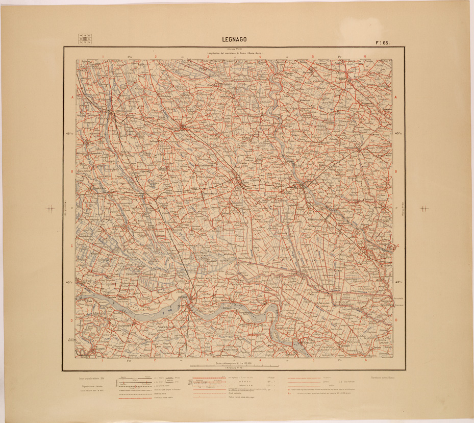 (N:27171) CARTA D'ITALIA - FOGLIO 063 - LEGNAGO (SE000974) Carte e stampe antiche: riproduzione a colori su carta (formato A1)