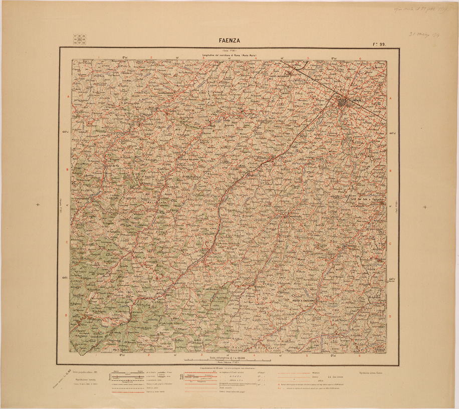 (N:27229) CARTA D'ITALIA - FOGLIO 099 - FAENZA (SE000985) Carte e stampe antiche: riproduzione a colori su carta (formato A1)