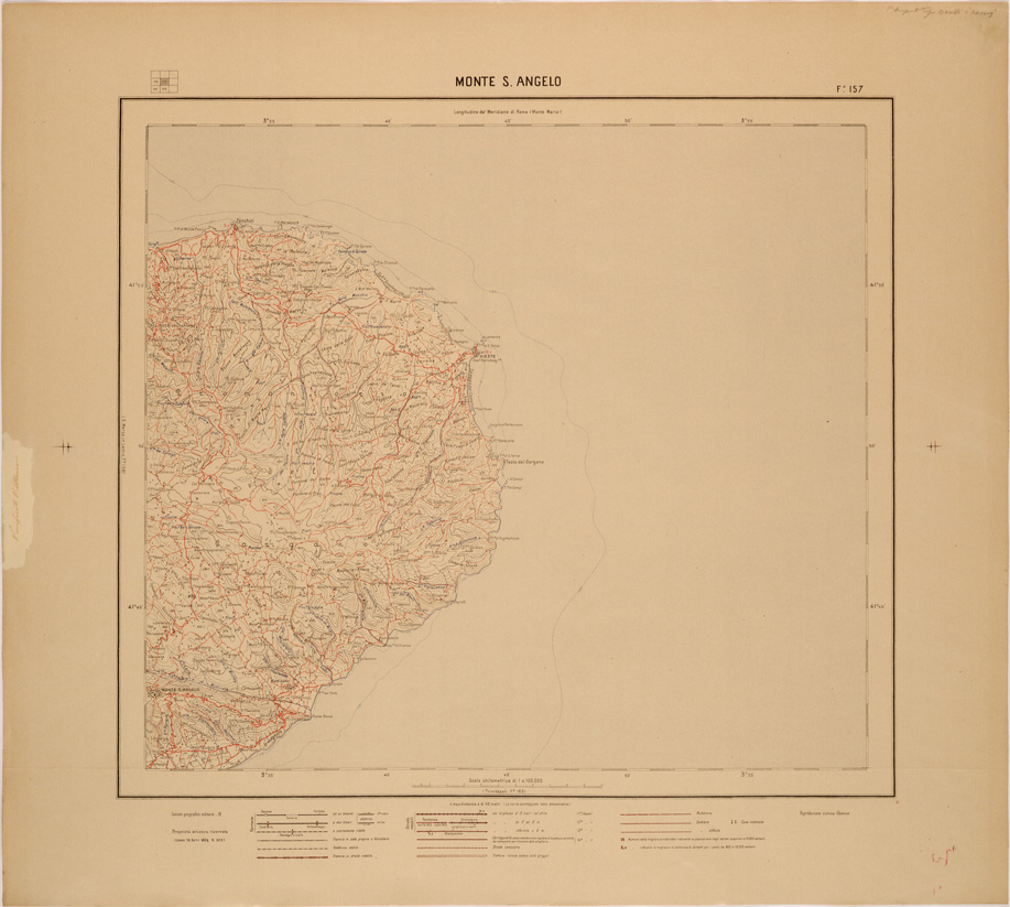 (N:27234) CARTA D'ITALIA - FOGLIO 157 - MONTE S. ANGELO (SE000990) Carte e stampe antiche: riproduzione a colori su carta (formato A1)