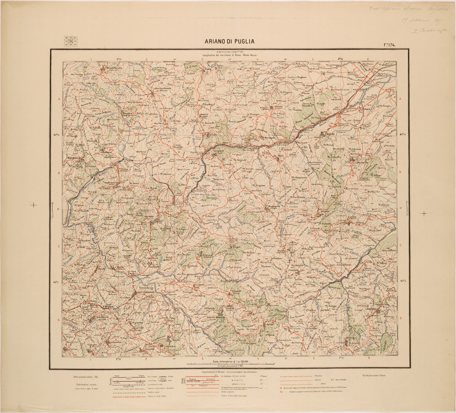 (N:27241) CARTA D'ITALIA - FOGLIO 174 - ARIANO DI PUGLIA (SE000997) Carte e stampe antiche: riproduzione a colori su carta (formato A1)