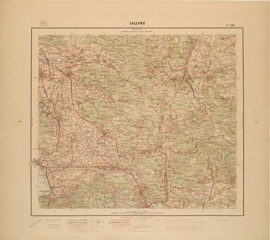 (N:27244) CARTA D'ITALIA - FOGLIO 185 - SALERNO (SE000999) Carte e stampe antiche: riproduzione a colori su carta (formato A1)