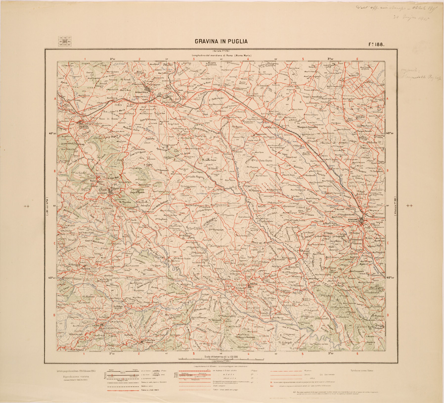 (N:27248) CARTA D'ITALIA - FOGLIO 188 - GRAVINA IN PUGLIA (SE001002) Carte e stampe antiche: riproduzione a colori su carta (formato A1)