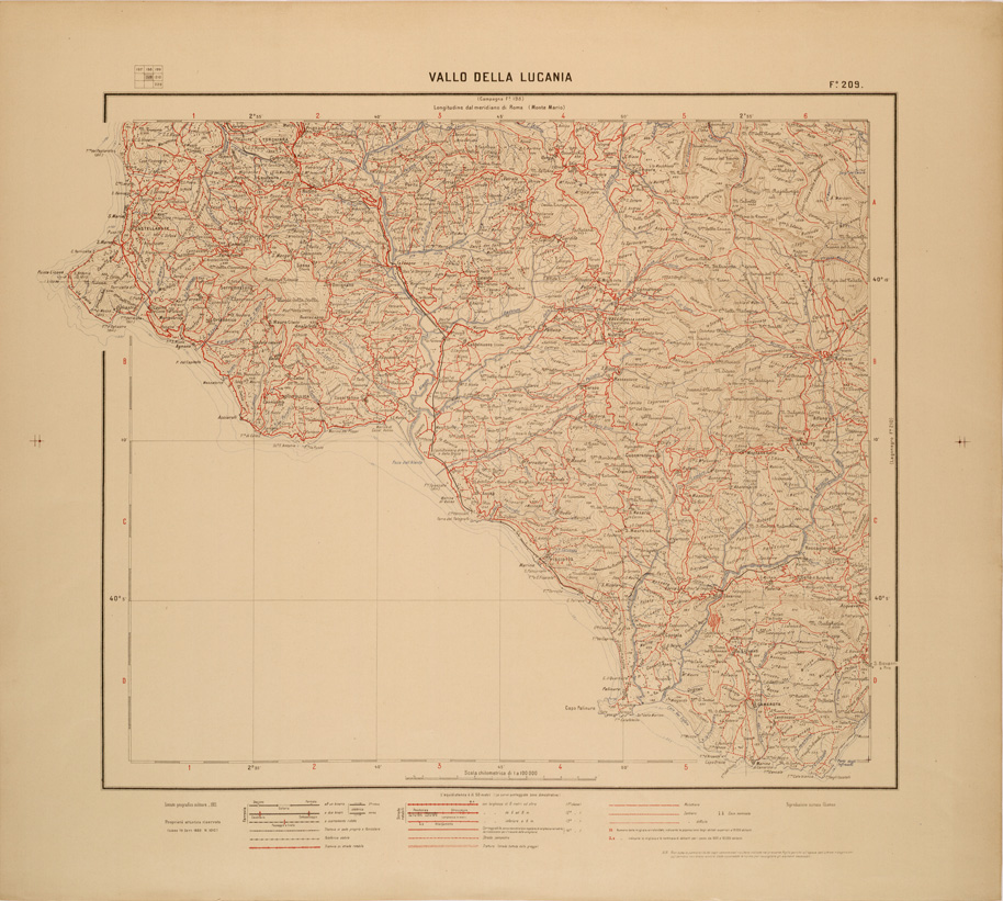 (N:27346) CARTA D'ITALIA - FOGLIO 209 - VALLO DELLA LUCANIA (SE001005) Carte e stampe antiche: riproduzione a colori su carta (formato A1)